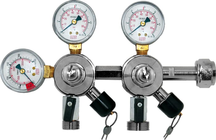 Co2 - Pressure regulator, 2 pressure displays for beer and AFG, Beer dispenser 3 and 7 bar