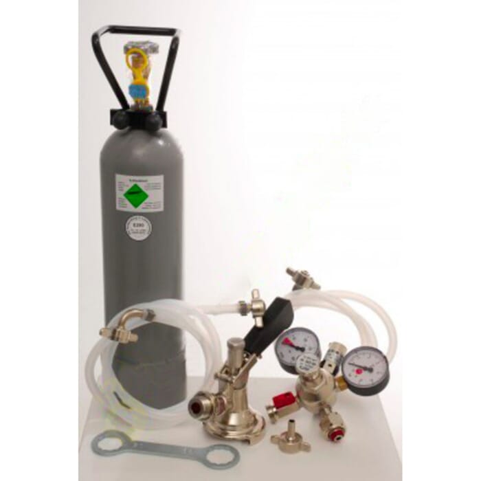 [Paket] Kit de accesorii pentru Kontakt 2 linii cu adaptor 1 x 5 litri, din metal de înaltă calitate cu Bierabstellhahn, cap 1x pin plat și 2 kg sticla CO2