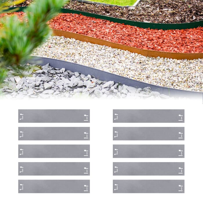 [Pakiet] Zestaw 10 metalowych obrzeży do trawnika o wysokości 13,5 cm i długości 120 cm | Obrzeże trawnikowe | Palisada ogrodowa