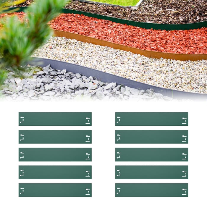 [Pakiet] Zestaw 10 metalowych obrzeży do trawnika o wysokości 13,5 cm i długości 120 cm | Obrzeże trawnikowe | Palisada ogrodowa