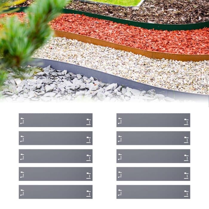 [Pakiet] Zestaw 10 sztuk obrzeży trawnikowych metalowych o wysokości 18,5 cm, długość 12 m | Obrzeże trawnikowe | Palisada ogrodowa