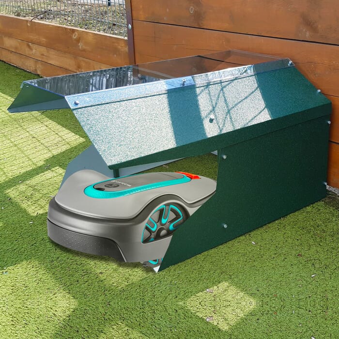 Garaż na robota koszącego z dachem z PVC- ochrona przed promieniowaniem UV | Garaż dla robota | Domek dla kosiarki