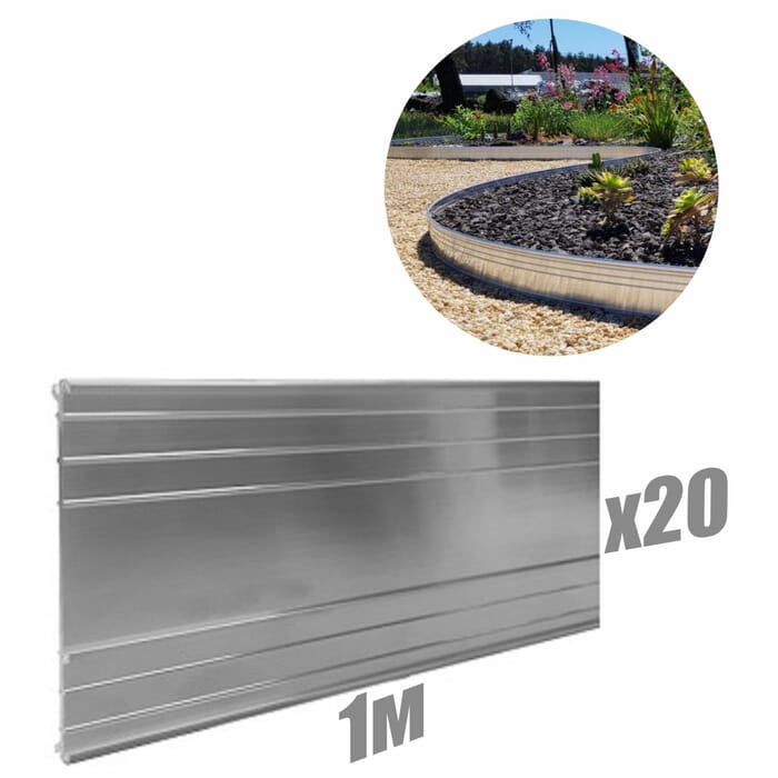 [Pack] Jeu de 20 Bordure de Jardin en aluminium ultra solide 24cm x 1m (20m long) | Bordure Jardinn | Bordure jardin metal
