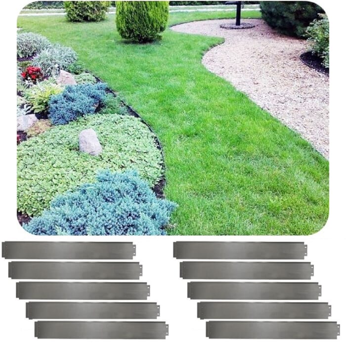 [Pack] Jeu de 10 Bordure de Jardin en métal alu/zinc 14cm x 100cm | Bordure Jardin | Bordures de Jardin